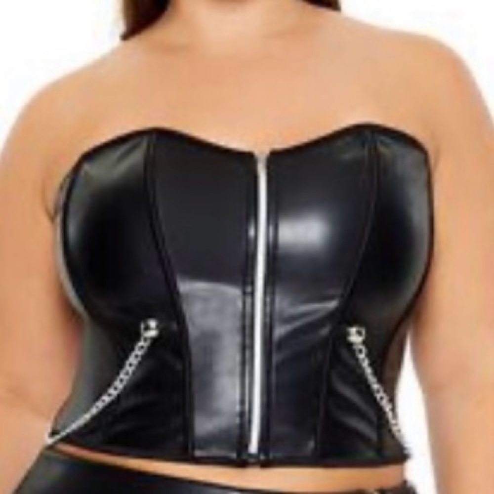 Black Strapless Corset Top with Zipper sz 2X